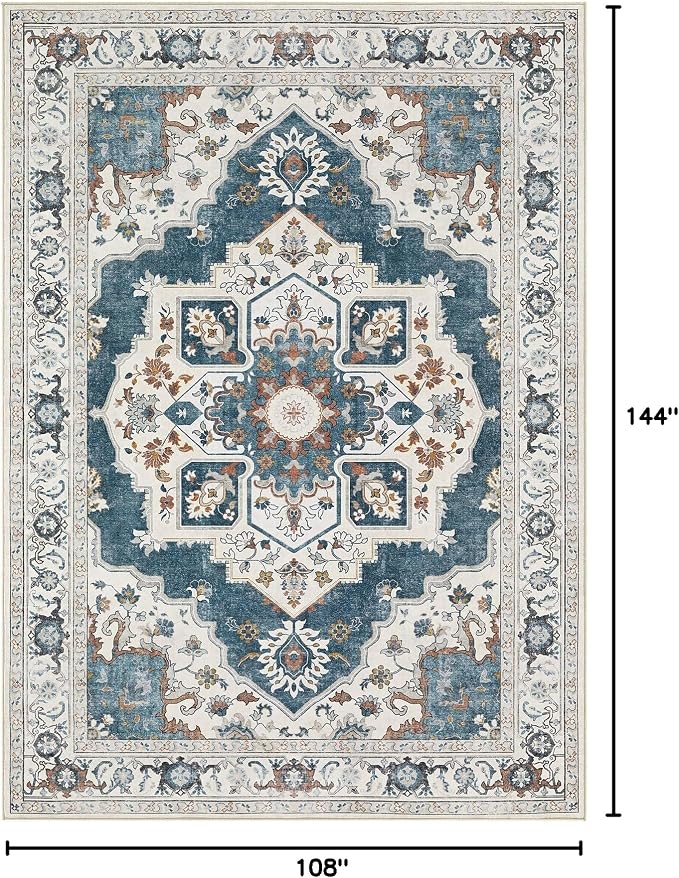 9x12 Washable Area Rug: Vintage Neutral Soft Non Slip Thin Large Floor Carpet - Image 2
