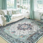 RELEANY Area Rugs 6'x8' Washable Non-Slip, Floral Vintage Distress Medallion by RELEANY