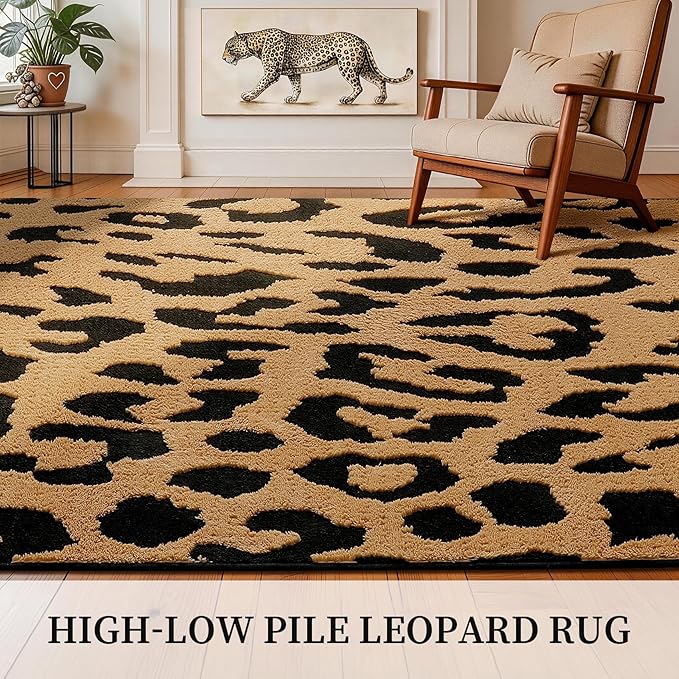 YIHOUSE 6×9 Ft Leopard Area Rugs, Washable High-Low Pile Plush Soft Rug - Image 3