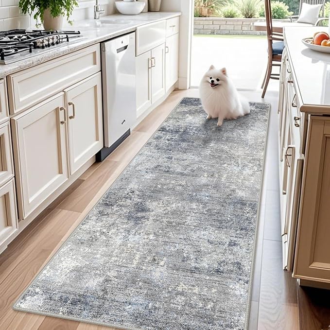 3x8 Washable Hallway Runner – Non-Slip Abstract Modern Neutral Wide Carpet by BYYVOORugsforYourHome
