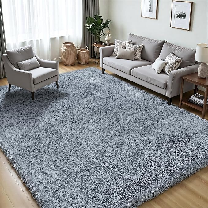 Area Rug for Living Room Bedroom: 4x6 Grey Soft Fluffy Shag Upgrade Non-Slip - Image 3