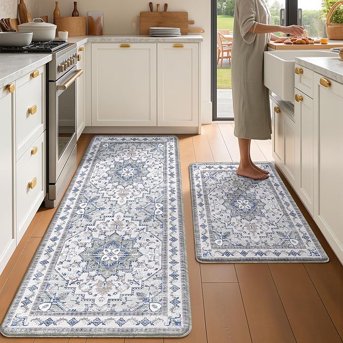 Boho Kitchen Mats for Floor 2 Piece Set Anti Fatigue Cushioned PVC Kitchen Rugs by tubeamin