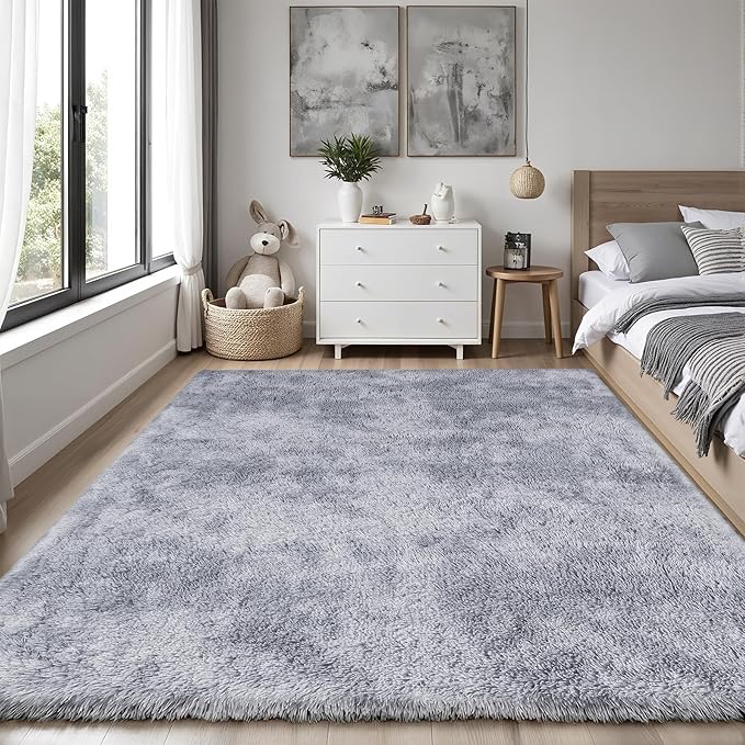 Area Rug for Living Room Bedroom: 4x6 Light Grey Soft Fluffy Shag Upgrade - Image 2