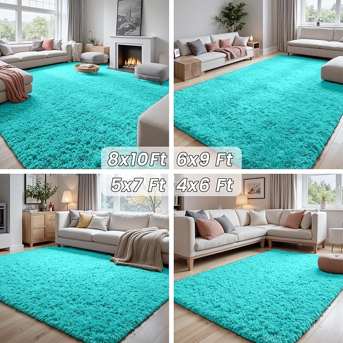 8x10 Area Rugs for Living Room Rug: Soft Fluffy Shag Teal Blue Rugs for Bedroom - Image 7