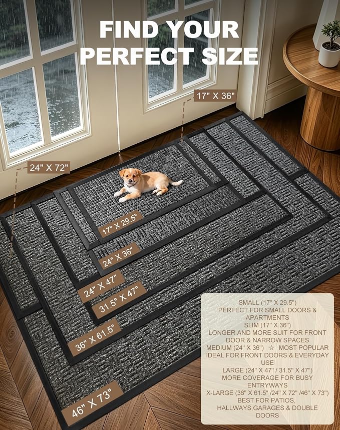 Mibao Front Door Mat Outdoor Entrance, Waterproof Dirt Trapper Doormat - Image 3
