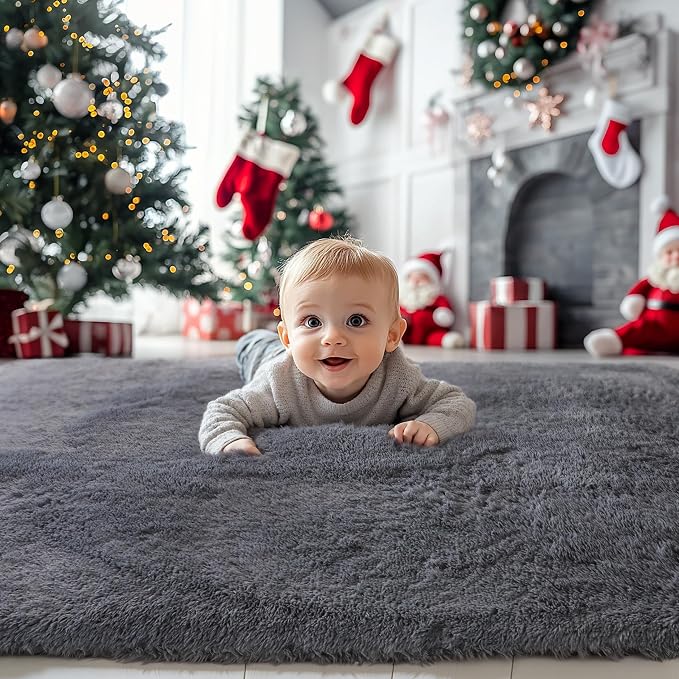 Grey Fluffy 8x10 Large Area Rugs - Image 2