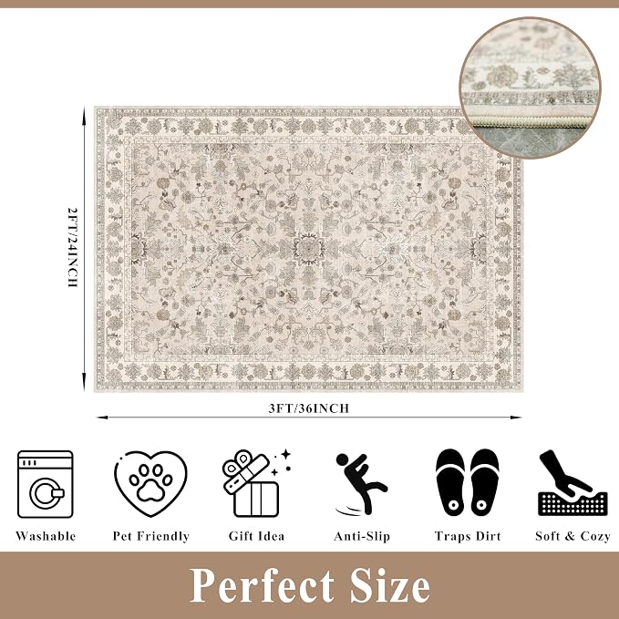 2x3 Non-Slip Washable Kitchen Rug – Boho Small Accent Rug - Image 2