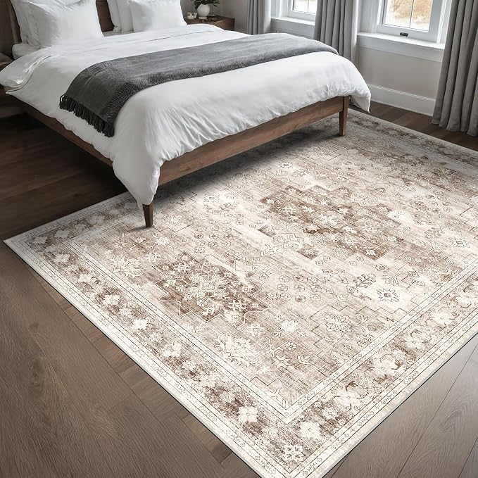 Hazo Haus Washable Neutral Farmhouse Living Room Rug, 5x7 Area Rugs - Image 3