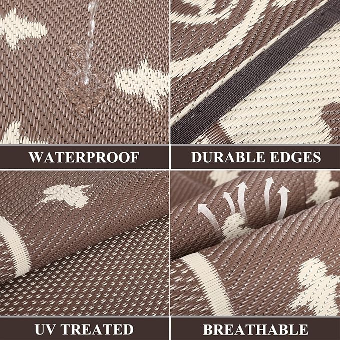 Pauwer Waterproof Outdoor Rug 8x10, Reversible Plastic Straw Patio Camping Rug - Image 3