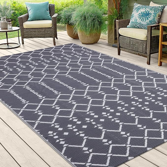 Smiry Outdoor Rug 5x8 ft, Waterproof Reversible Plastic Straw Rugs, Boho - Image 6