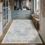 4x6 Washable Neutral Area Rug Blue Vintage Entryway Bathroom Carpet Non-Slip - Image 3