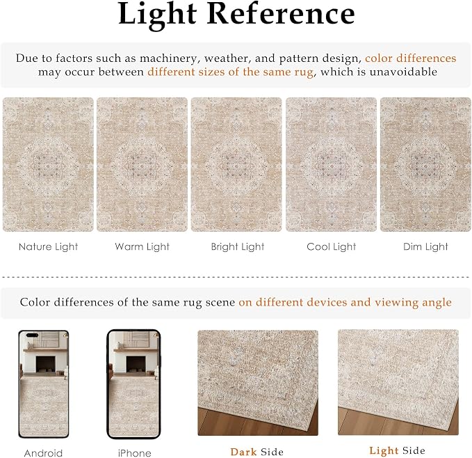 HUGEAR 6x9 Area Rugs Machine Washable Rugs Vintage Beige Living Room Bedroom - Image 9
