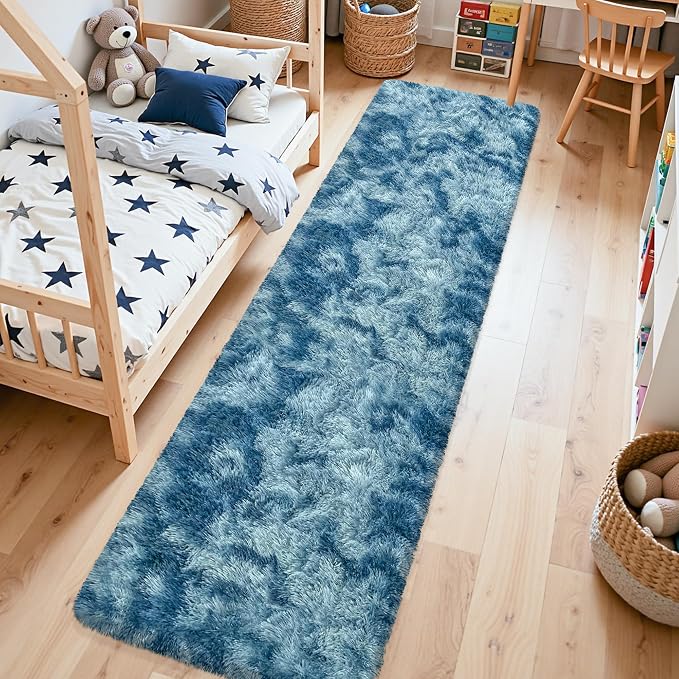 2x10 Feet Soft Fluffy Blue Runner Rug - Image 3