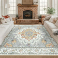 RELEANY Area Rugs Square 8ft Washable Non-Slip, Floral Vintage Distress by RELEANY