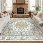RELEANY Area Rugs Square 8ft Washable Non-Slip, Floral Vintage Distress by RELEANY