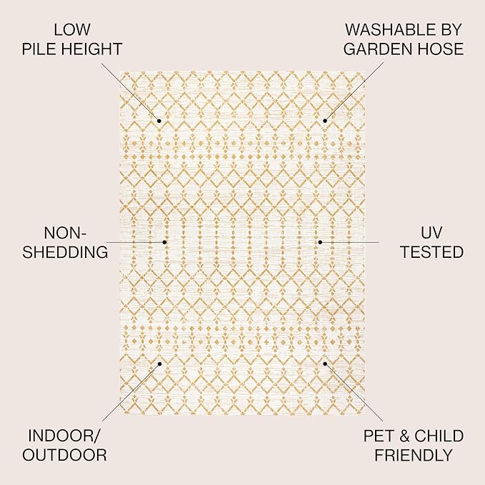 JONATHAN Y Moroccan Geometric Indoor Outdoor Area Rug 3X5 Cream/Yellow - Image 3