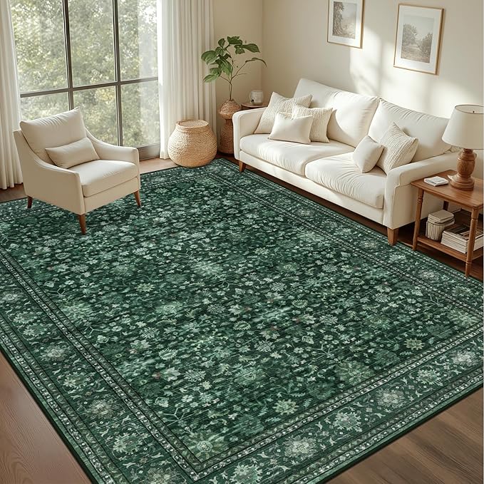 Area Rugs 10x12 Living Room Rug: Washable Rug Soft Vintage Distressed Floral - Image 2