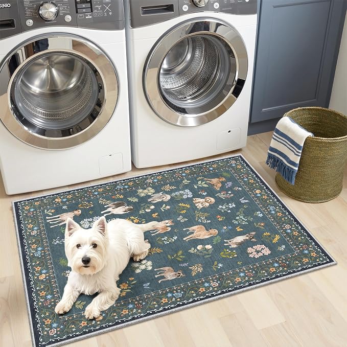 Soalmost 2x3 Dog Rugs for Entryway, Machine Washable Door Mat Animal Floral - Image 3