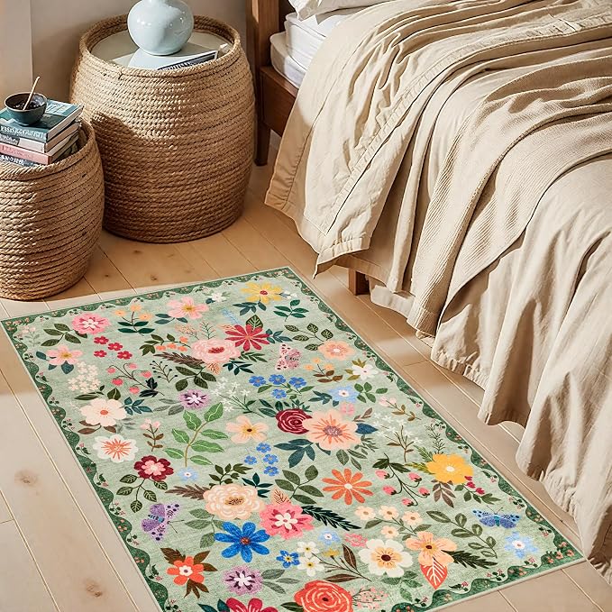 Entryway Rug 2X3 Small Rugs: Floral Washable Door Mat Vintage Soft Low Pile - Image 3