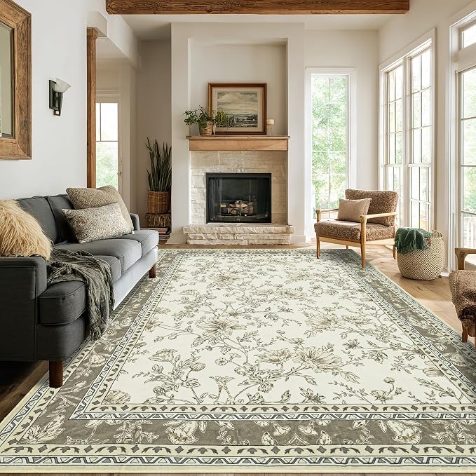Beige and Taupe Farmhouse Washable 9x12 Area Rugs - Image 7
