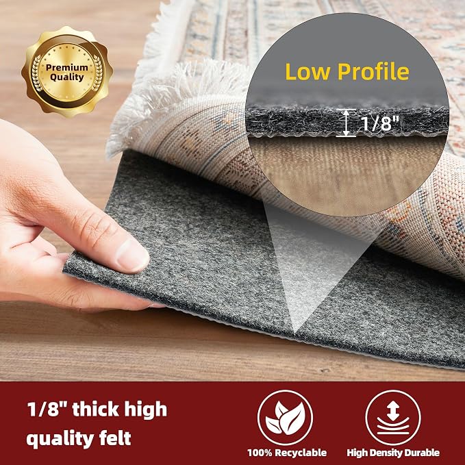 BAGAIL Felt and Natural Rubber Backing Rug Pads 1/8” Thick, 9 x 12 Ft Non Slip - Image 3