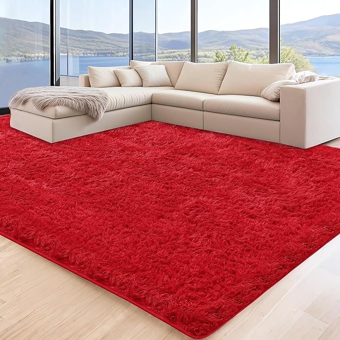9x12 Red Area Rugs for Living Room, Large Fluffy Shag Rug for Bedroom Nursery - Image 3