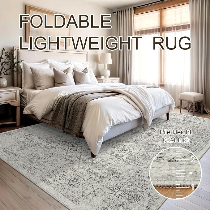 Soalmost 5x7 Area Rugs Grey Low Pile Indoor Washable Trendy Faded Style Floral - Image 7