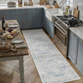 2x8 Washable Neutral Runner Rug Blue Vintage Hallway Kitchen Carpet Non-Slip by WondRg