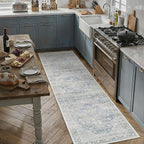 2x8 Washable Neutral Runner Rug Blue Vintage Hallway Kitchen Carpet Non-Slip by WondRg