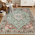 3x5 Area Rugs Living Room Rug: Washable Vintage Distressed Floral Rug No Slip - Image 2