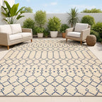 JONATHAN Y Moroccan Geometric Indoor Outdoor Area Rug 8X10 Beige/Navy, Ourika by JONATHANY