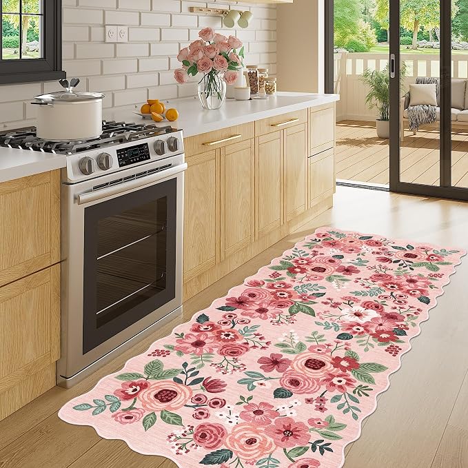 DUKINO 2x5 Washable Runner Rugs, Non Slip Floral Print Entryway Rug - Image 3