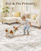 10x14 Vintage Area Rug: Washable Neutral Soft Non Slip Thin Large Floor Carpet - Image 6