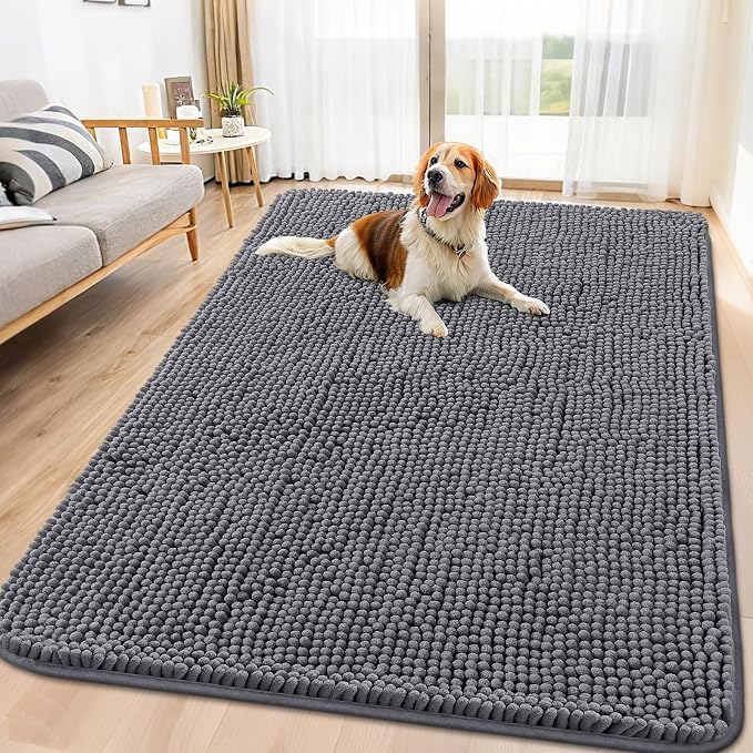 Smiry Dog Door Mat for Muddy Paws 70x35, Absorbent Dirt Trapper, Non-Slip by Smiry
