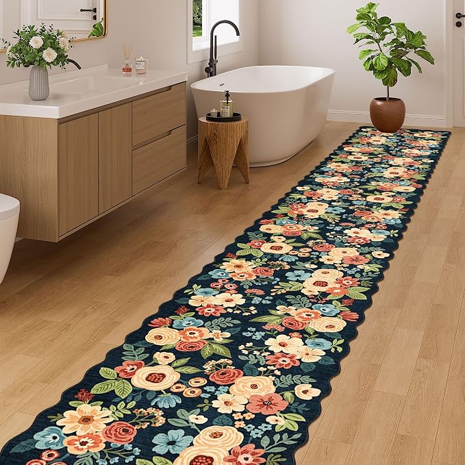 DUKINO 2x14 Long Hallway Runner Rug, Non Slip Floral Washable Runner Rug - Image 3
