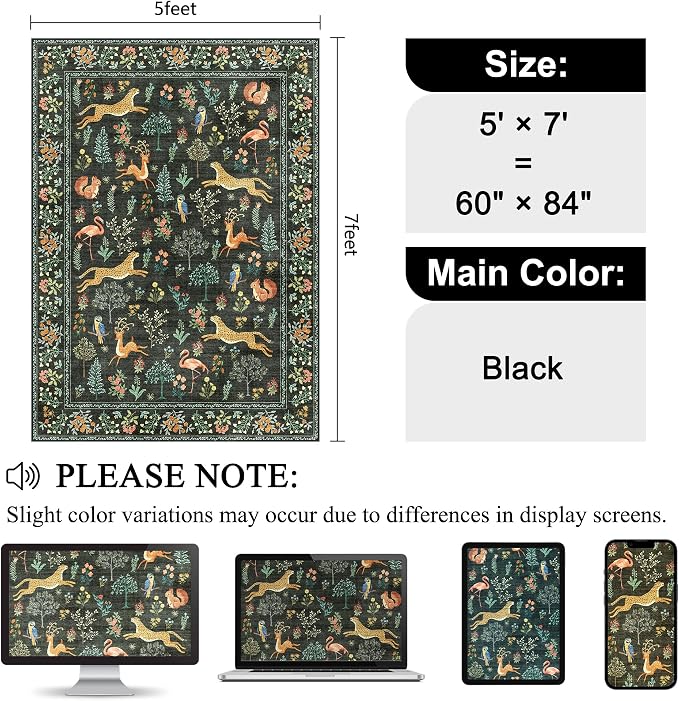 DUKINO 5x7 Rug, Washable Animal Living Room Rug - Image 2