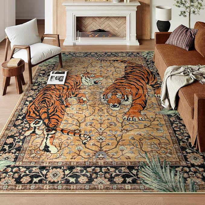 Moynesa Tiger 8x10 Area Rug, Washable Boho Rugs by Moynesa