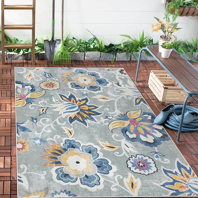 Lahome Floral Indoor Outdoor Rug, 5x8ft Non Slip Outdoor Patio Rug by Lahome