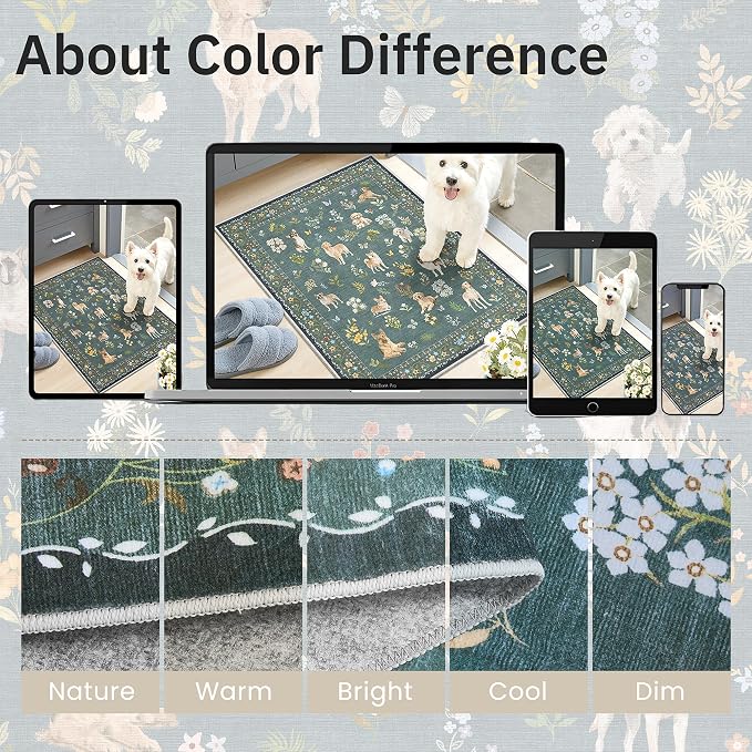 Soalmost Dog 6x9 Area Rugs for Living Room, Machine Washable Animal Floral - Image 8