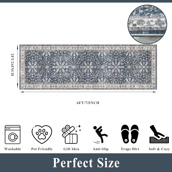 2x6ft Washable Hallway Carpet Runner – Non-Skid Floor Runner Rug - Image 2
