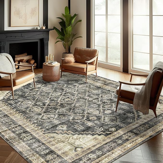 CHAMPLANT Washable Area Rug 9'x12' Retro Boho Design Non-Shedding Easy Care - Image 2