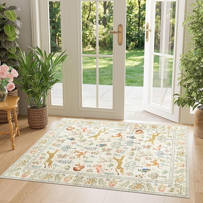 DUKINO 3x4 Washable Entryway Rug, Vintage Animal Ultra Soft Kitchen Area Rug by DUKINO