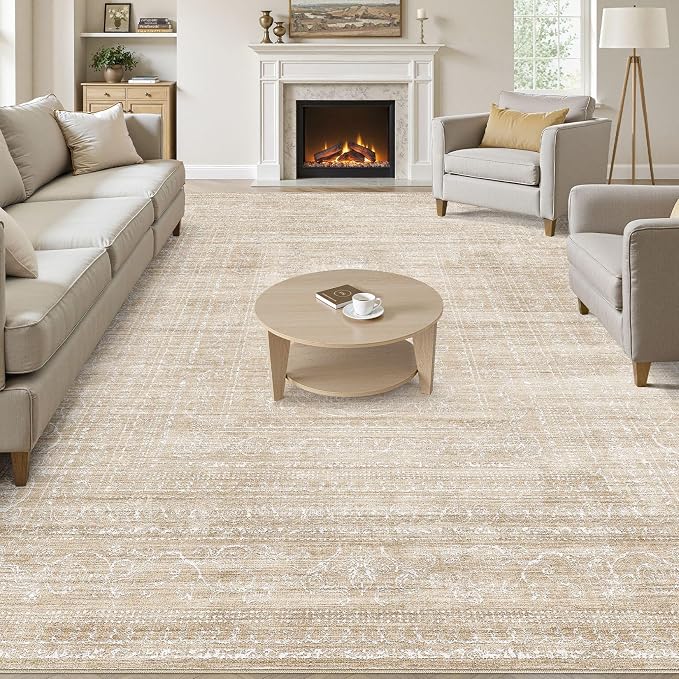 7x9 Area Rug Living Room: Washable Large Neutral Soft Rug Farmhouse Stain by NakagishiAreaRug