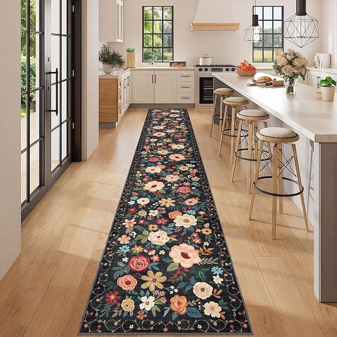 DUKINO 2x12 Washable Runner Rug, Ultra Soft Floral Runner Rug - Image 3