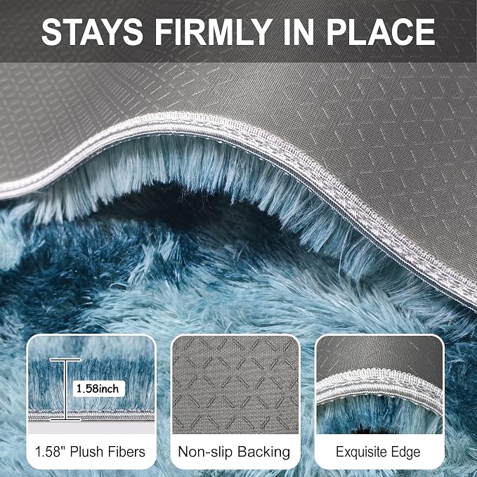 2x5 Feet Soft Fluffy Blue Runner Rug - Image 6