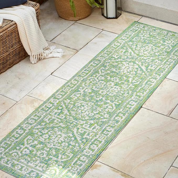 JONATHAN Y Boho Medallion Indoor Outdoor Runner Rug 2X8 Cream/Green, Malta - Image 3