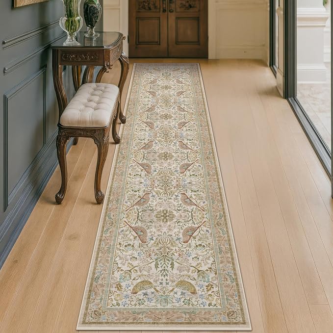 Beige 10 ft Long Vintage Runner Rugs - Image 6