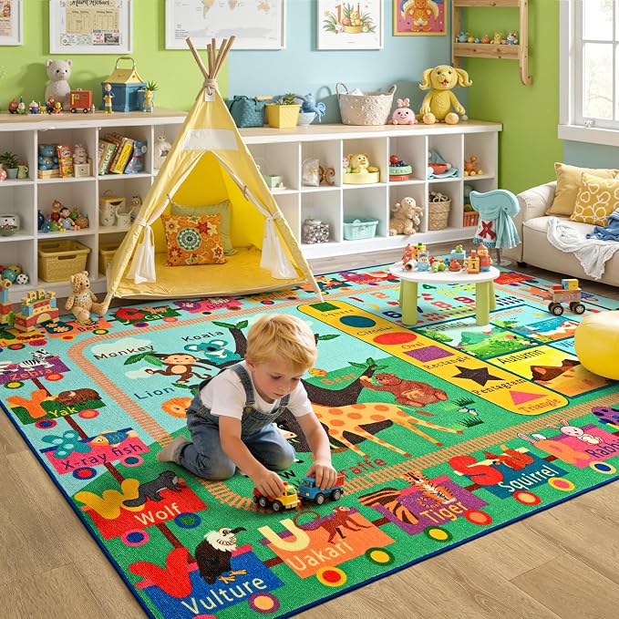 Maxsoft Kids Rug for Playroom, Educational 5x7 Play Mat for Classroom, Washable - Image 6
