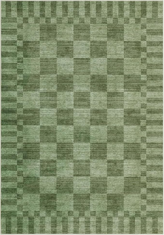 GarveeHome Moss Green Checkered Rug, Washable 3x5 Rug Non Slip - Image 4