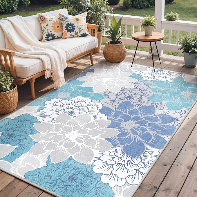 GENIMO Indoor Outdoor Area Rug 8'x10', Machine Washable Rugs by GENIMO